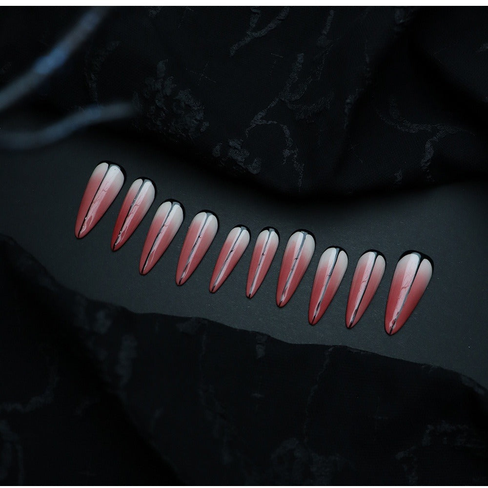 New Japanese Style Wear Nail Tip High-Grade Dark Red White Halloween Gradient Coloring White Phototherapy Fake Nail Tip