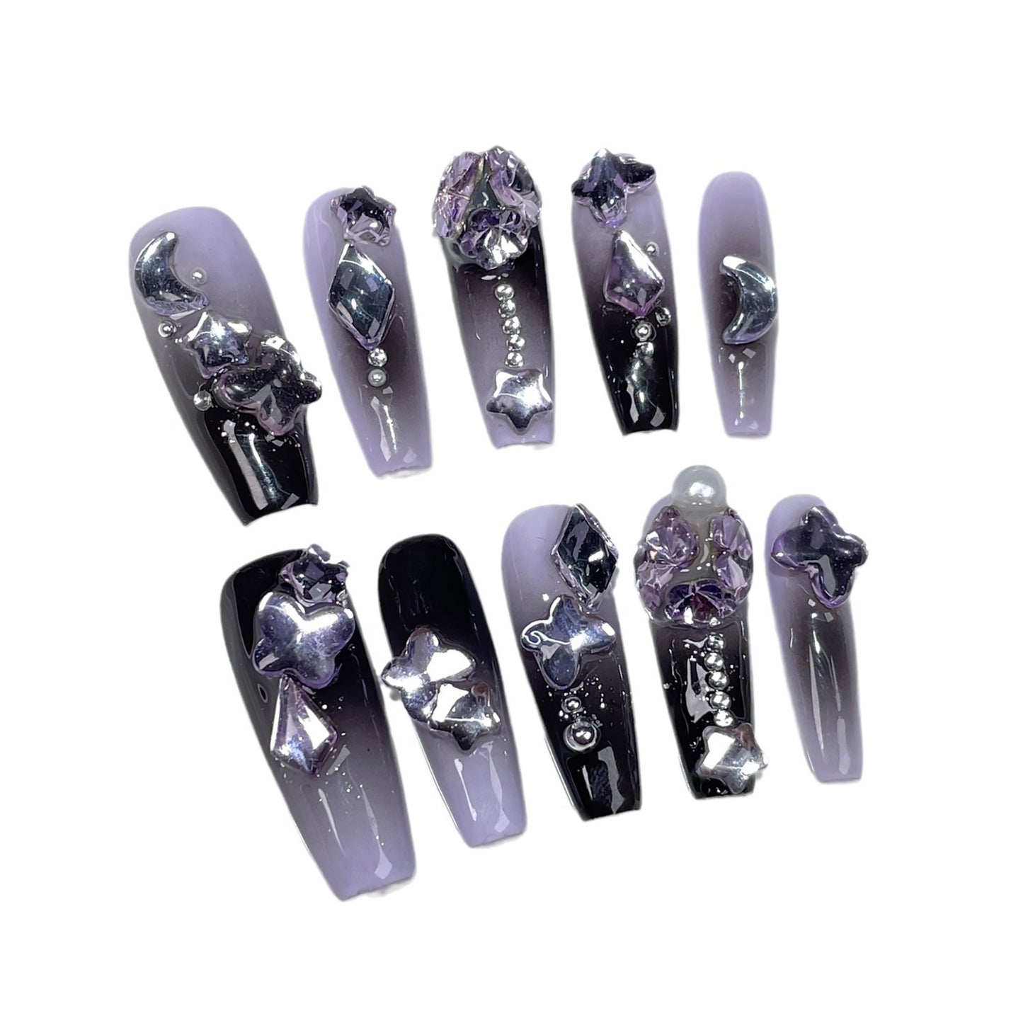 Hand-Worn Nail Spray Gun Gradient Pile Rhinestone Dark Purple Atmosphere Long Nail Stickers High-Grade Nail Sticker