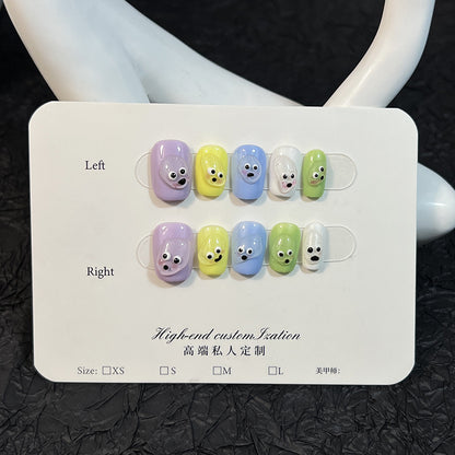 Handmade Manicure Short Cartoon Hand-Painted Cute Style Fake Nails Nail Stickers Wear Nail Wholesale