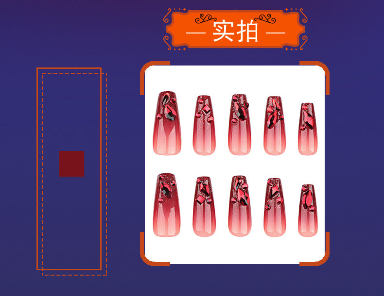 European and American Hot Halloween Wear Nail Tip Square Gradient Nail Art Fake Nails Rhinestone Wearable Nail Tip nails