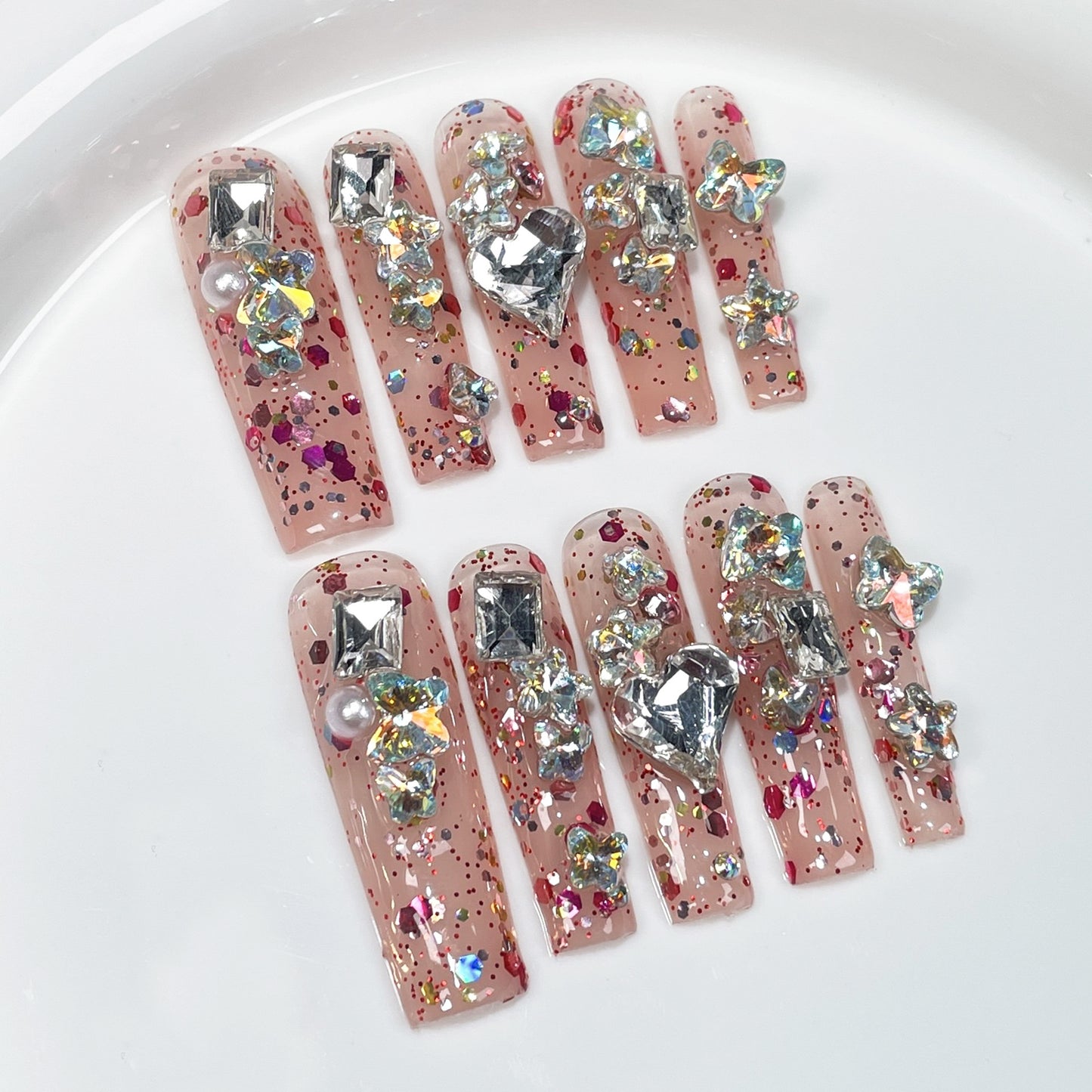 European and American Mid-Length Water Pipe Nail Beauty Ice Shining Full Diamond Hand-Worn Nail Cross-Border Foreign Trade Wearable Nail Sticker