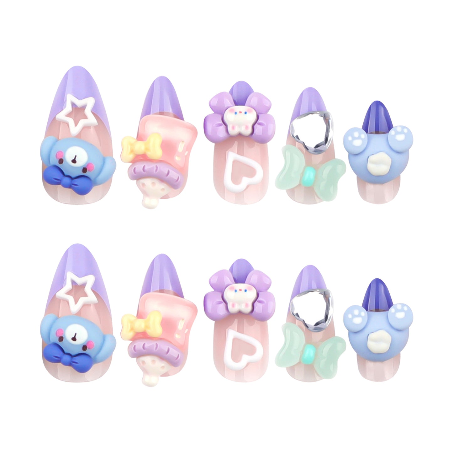 Cute Fun Elephant Manicure Fake Nails Cartoon Bottle Wearable Nail Tip Three-Dimensional Bow Wearing Nail Wholesale