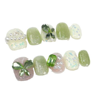 Handmade Wear Nail New Olivine Summer Fresh White Cute Short Manicure Wearable Nail Sticker