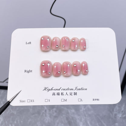 Handmade Wear Nail Spray Gun Blush Smudges Asterism Short Nail Stickers High-End Wearable Nail Tip Finished Product