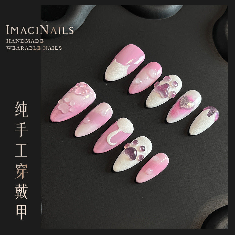 Hot Selling in Europe and America3D Three-Dimensional Carved Almond Nail Pure Hand-Worn Nail Piece