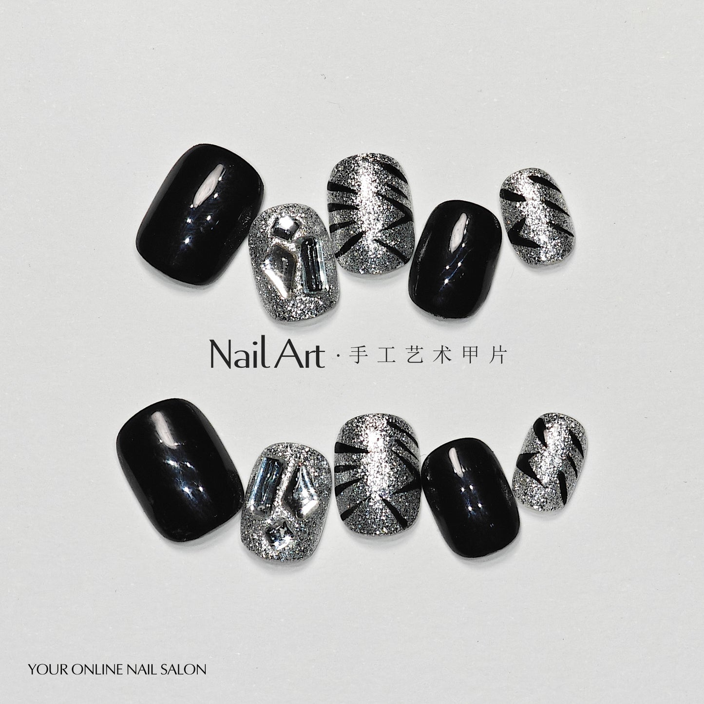 Handmade Wear Armor Summer Short Nail Tip Black Cat's Eye Hand-Made Wearable Nail Stickers Fake Nails Wholesale