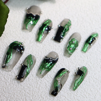 European and American Metallic Rock style Wear a Chain Green Sweet Cool Hot Girl INS Wind Nail Stickers