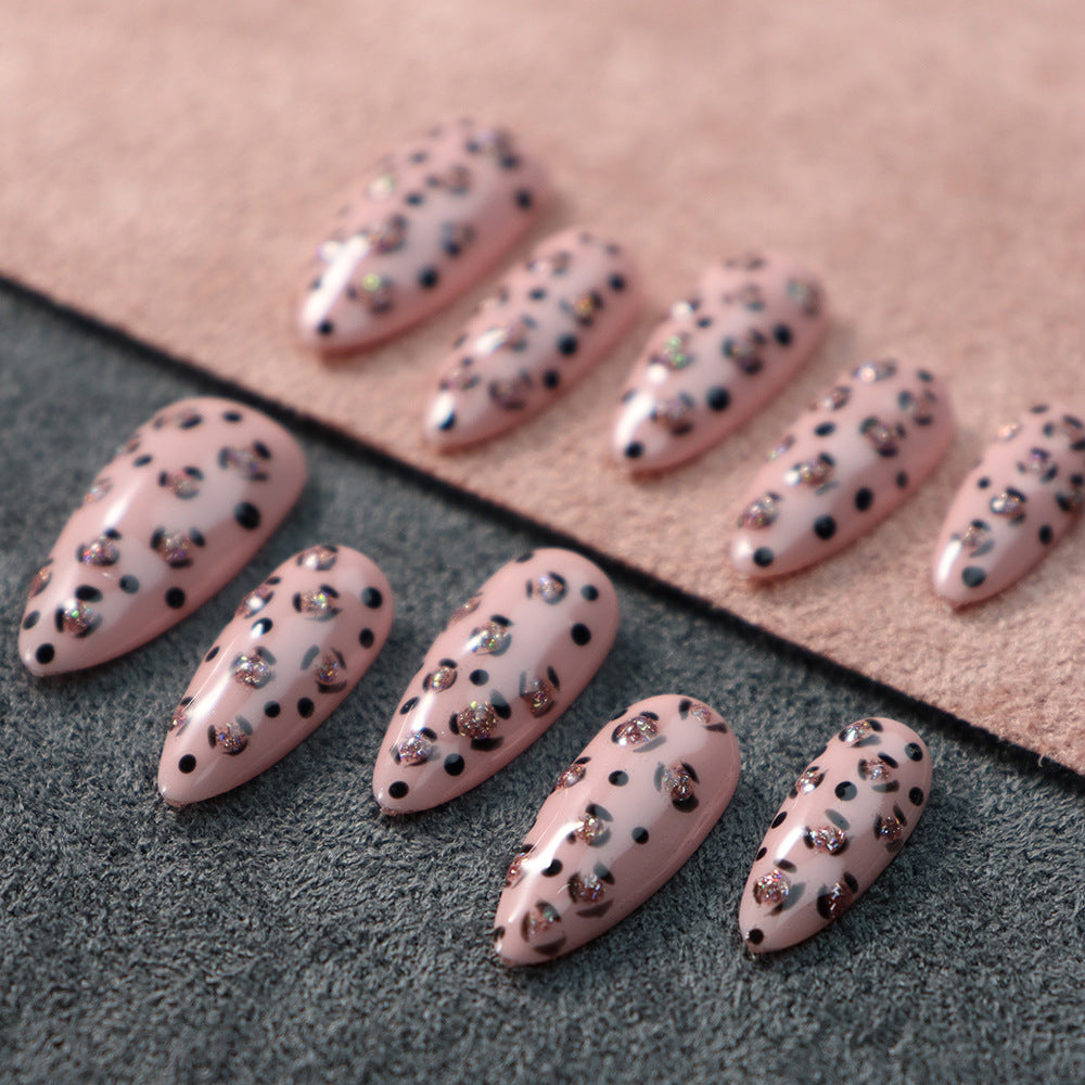 New Sweet Cool Sweet Milk Leopard Pink Hand-Worn Armor European and American Leopard Print Y2K Nail Patch Hand-Painted Fake Nail Tip