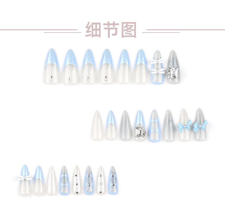 Rhinestone Flash Wear Nail Piece Wholesale Bow French Cross-Border Hot Manicure press on nails