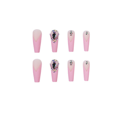 French Long Ballet Blue Rhinestone Temperament Wear Finished Nail Beauty Fake Nails Nail Stickers Foreign Trade Cross-Border Direct Supply