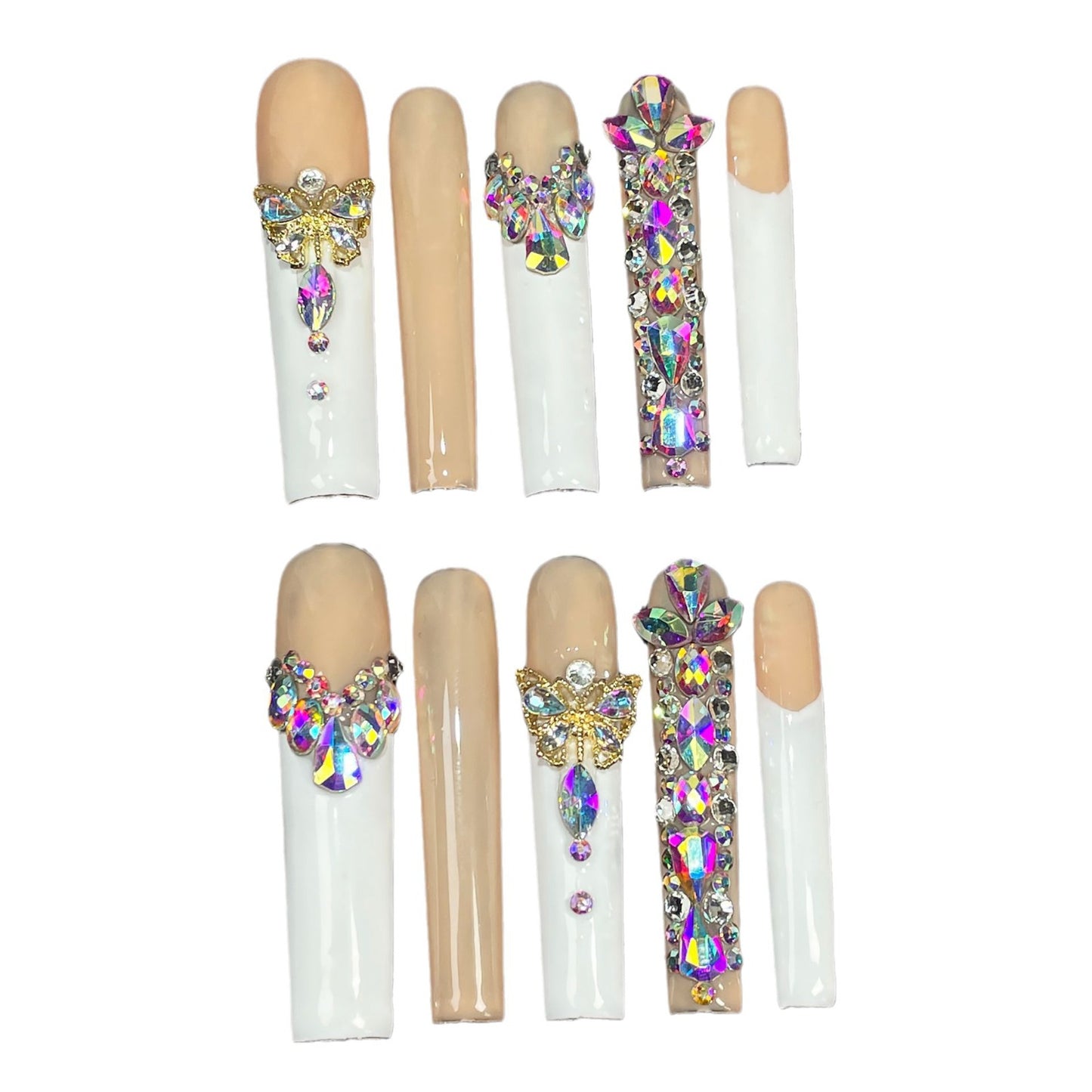 Long European and American Manicure French Flash K9Full Diamond Heavy Industry Manual Wear Nail Cross-Border Super Long Water Pipe Nail Beauty Wholesale