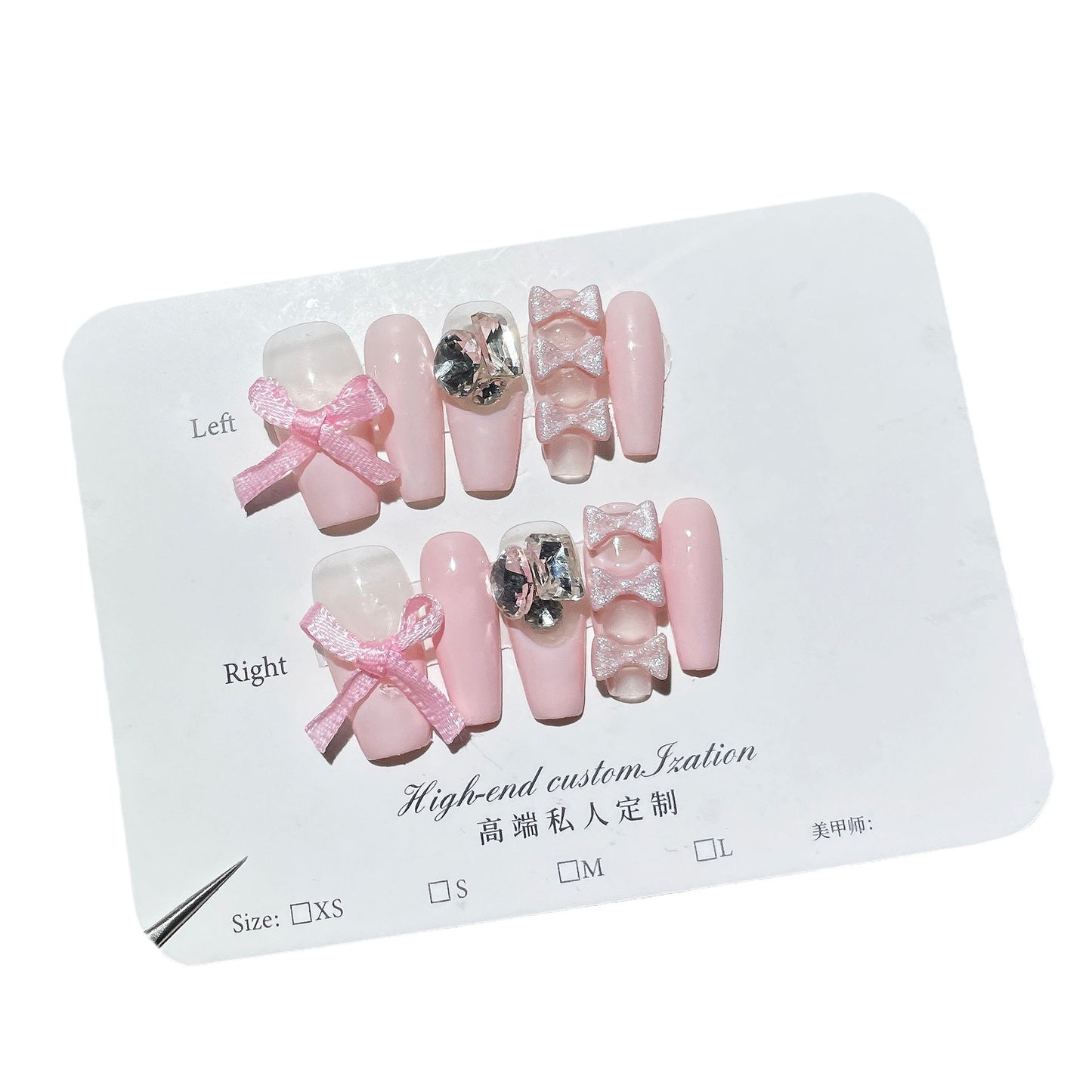 Ballet Shoes Bow Hand-Worn Nail Pile Rhinestone French Mid-Length Nail Stickers Wearable Nail Sticker