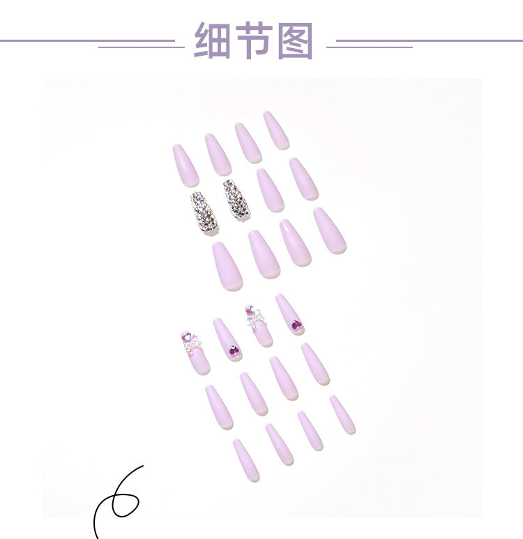 Wisteria Purple Nail Patch Full Diamond Wearing Nail Bow Nail Stickers Sweet Style Nail Tip Cross-Border Nail Tip Wholesale