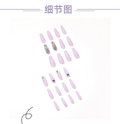 Wisteria Purple Nail Patch Full Diamond Wearing Nail Bow Nail Stickers Sweet Style Nail Tip Cross-Border Nail Tip Wholesale