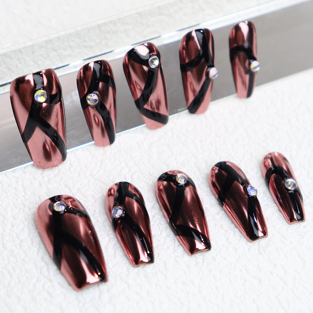 European and American Metallic Rose Gold Dark Wear Nail Handmade Hand-Painted Stickers Nail Stickers Wholesale Delivery