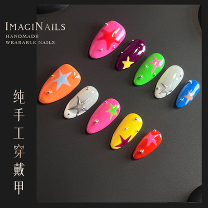 Hot Selling in Europe and America3D Three-Dimensional Carved Almond Nail Pure Hand-Worn Nail Piece