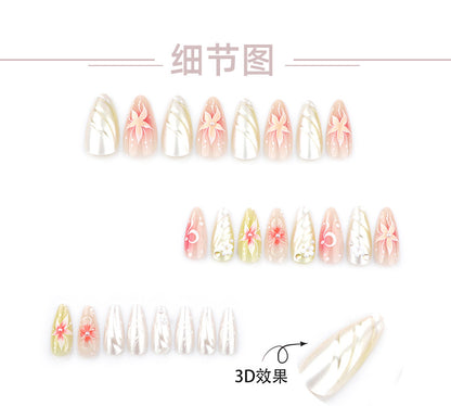 Elegant and Gentle Wear Nail Three-Dimensional Pearl Rhinestone Nail Stickers Removable Nails3D Flowers Fake Nails Wholesale