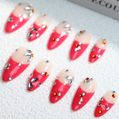 Hot Sale Wear Nail Tip Y2K French Rose Red Diamond European and American Hot Girl Sweet Cool Zircon Nail Stickers Generation Hair