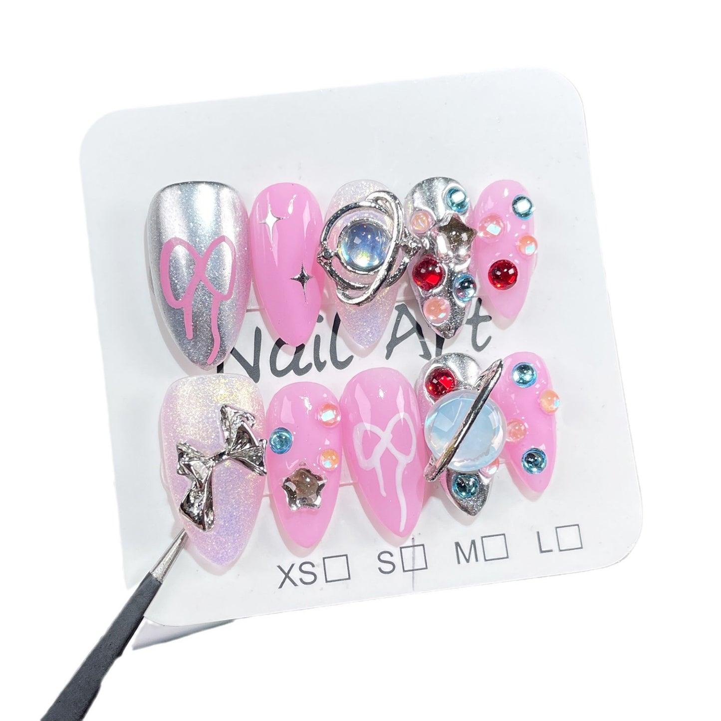 【Dyed Nail】Early Autumn European and American Barbie Contrast Color Aurora Magic Color Wearable Handmade Fake Nails Cross-Border Nail Stickers