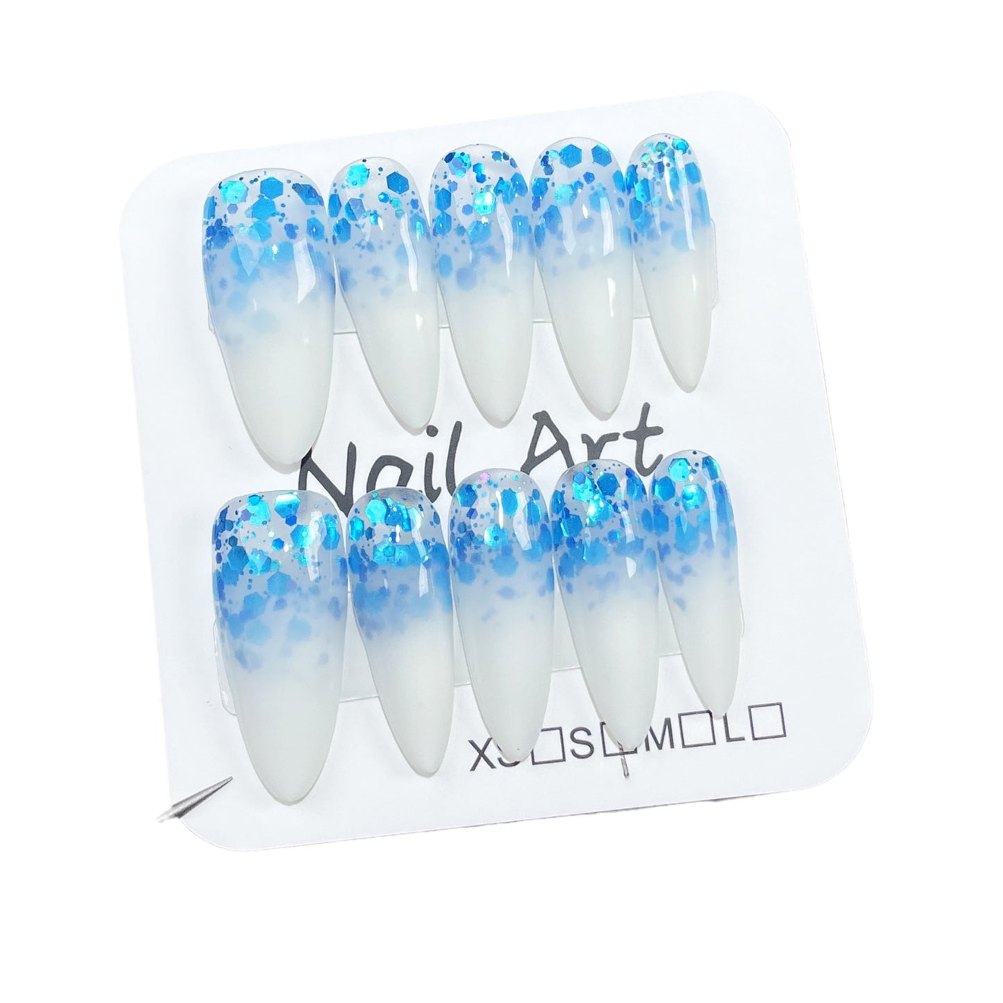 Handmade Wear Nail Two-Tone Gradient South Korea Large Sequins Mid-Length Nail Stickers European and American Style Long Tip Fake Nails