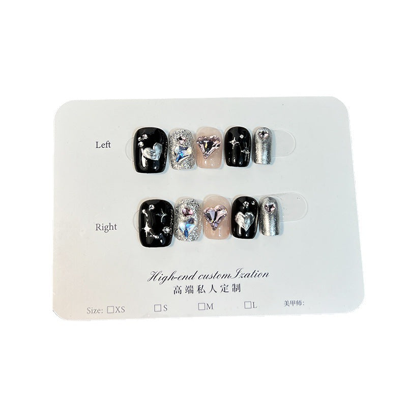 Handmade Wear Nail Dark Loli Sweet Cool Hot Girl Style Love Rhinestone Short Nail Stickers Wear Nail Finished Product