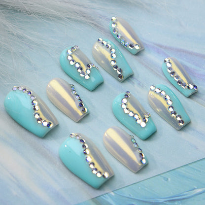 New Nail Beauty Patch Wear Nail Summer Handmade Nail with Diamond Summer Fresh UV Nail Beauty Finished Product Nail Tip