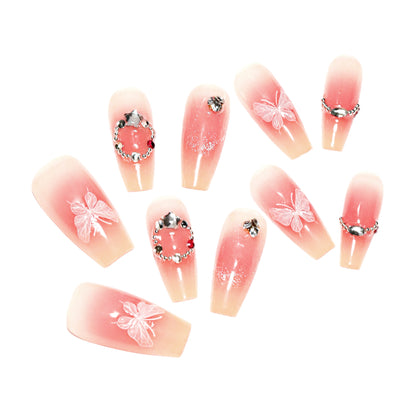 French Cat Eye Sweet Blush Manicure Fake Nails Butterfly Wearable Nail Tip Finished Short Wear Nail Wholesale