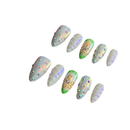 Hot Selling in Europe and America3D Three-Dimensional Carved Almond Nail Pure Hand-Worn Nail Piece