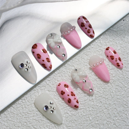 Hot Girl Sweet Cool Leopard Pattern Handmade Wear Armor French Pearl Ballet Style Sweet Girl Nail Stickers Phototherapy Detachable