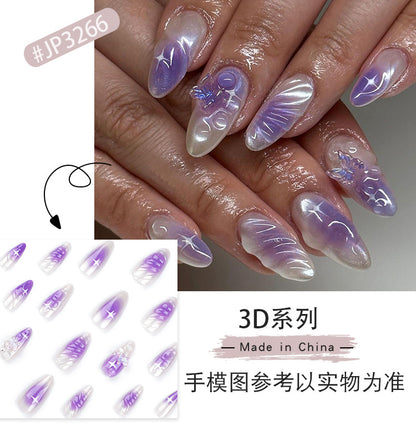 Wear a Nail Piece Wholesale3D Butterfly Purple Blooming Nail Art Fake Nails Cross-Border Hot Selling Nail Patch Wholesale