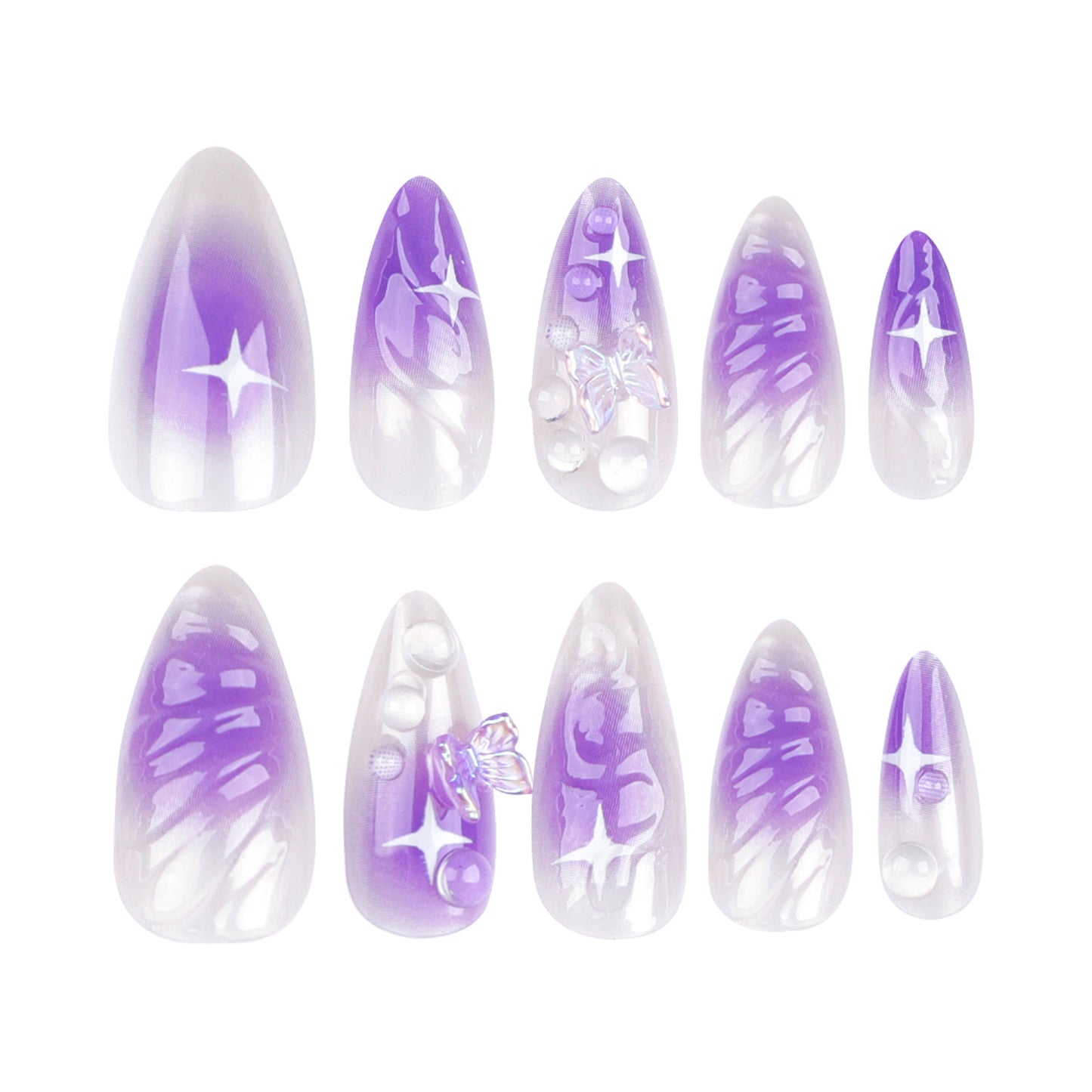 Wear a Nail Piece Wholesale3D Butterfly Purple Blooming Nail Art Fake Nails Cross-Border Hot Selling Nail Patch Wholesale