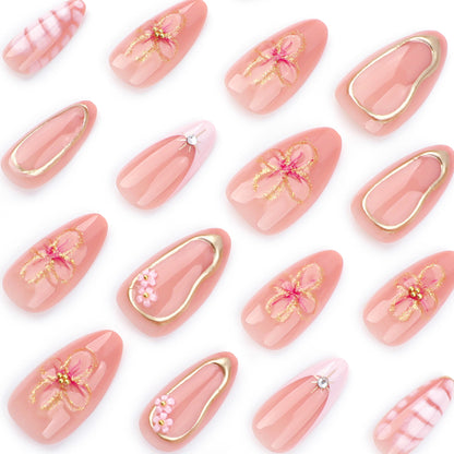 New Style Pink French Crocodile Pattern Nail Art Detachable Nail Tip Glitter Three-Dimensional Flower Fake Nails Bronzing Wear Nail