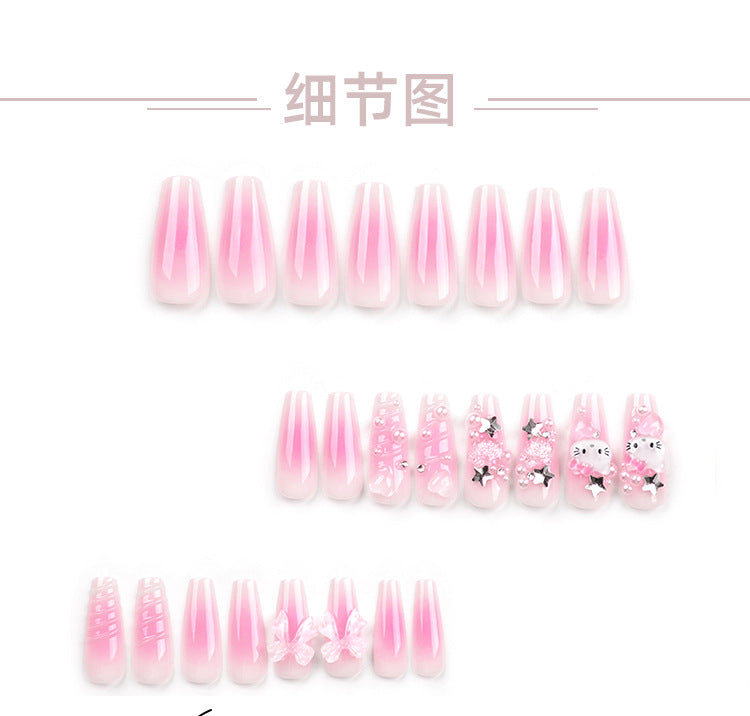 Cute Hello Kitty Nail Polish Three-Dimensional Water Ripple Nail Beauty Nail Stickers Bow Wearable Nail Tip