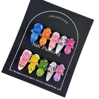 【Popular】Turtle Internet Celebrity Same Style Cross-Border Creative Pure Hand Drawing Wear Nail Tip High Sense Autumn Nail Stickers