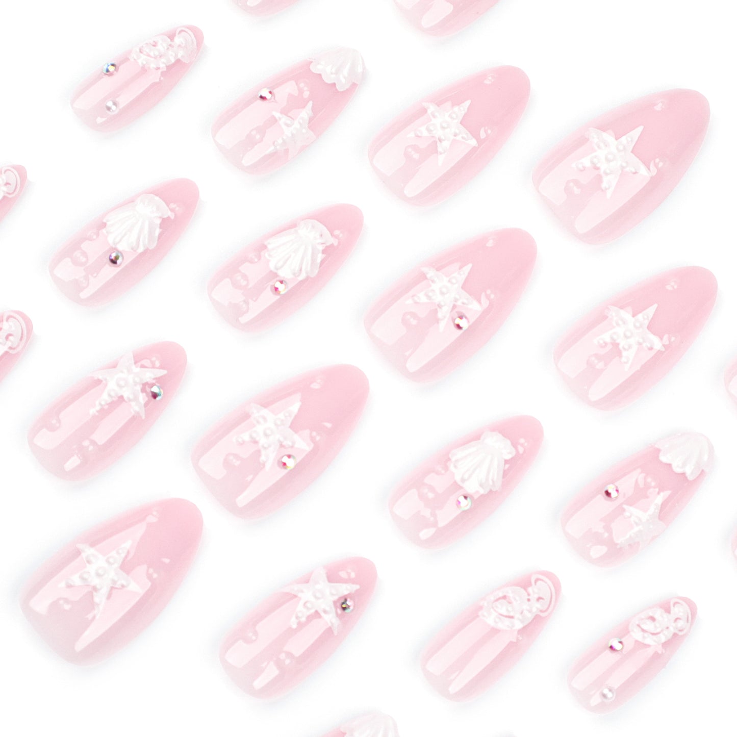 Sweet Pink Bubble Wear Nail Piece Shell Starfish Manicure Fake Nails Almond Type Spot Drill Fake Nails Wholesale