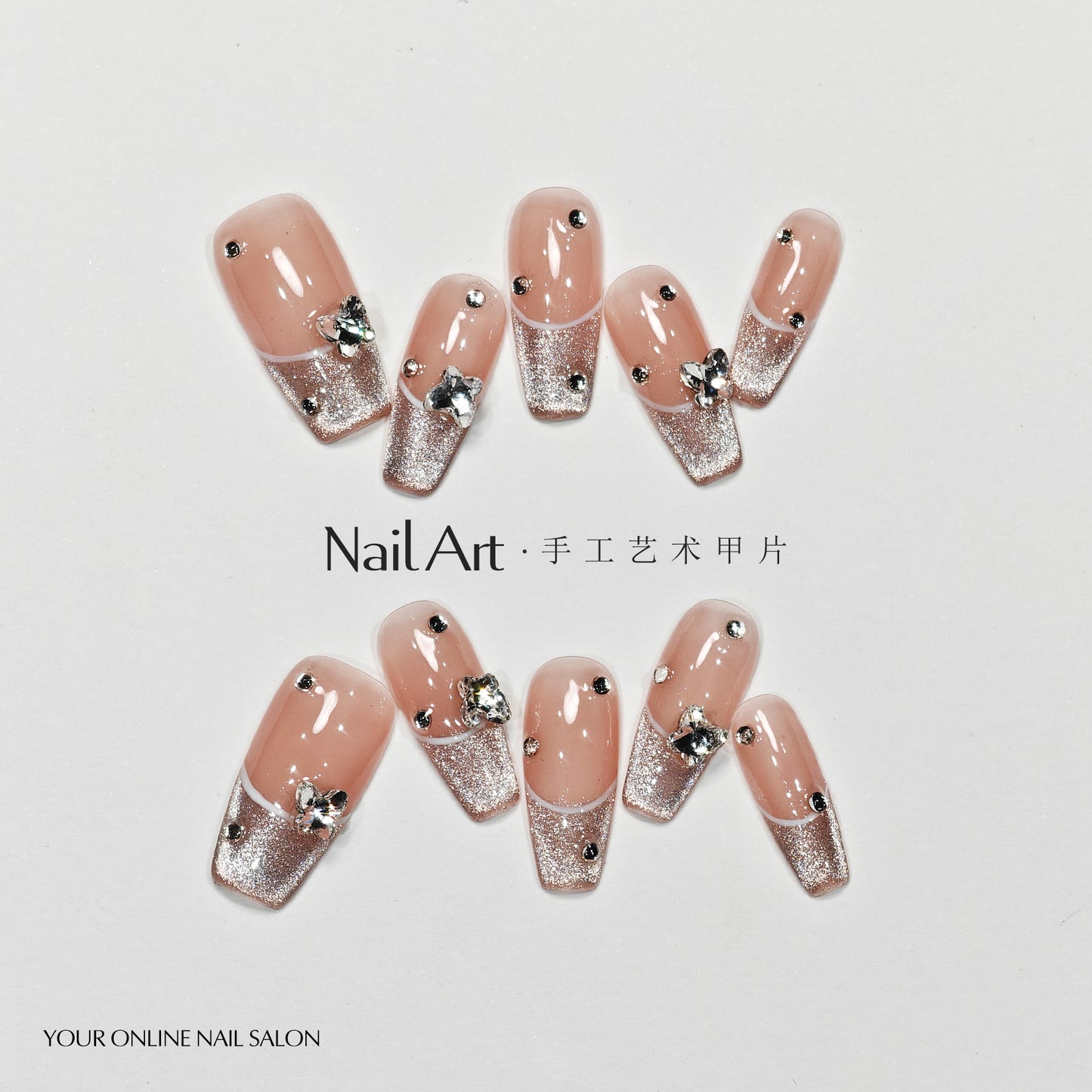 Handmade Wear Armor Butterfly French Cat Eye Cute Advanced Texture Handmade Nail Stickers Fake Nail Tip Wholesale