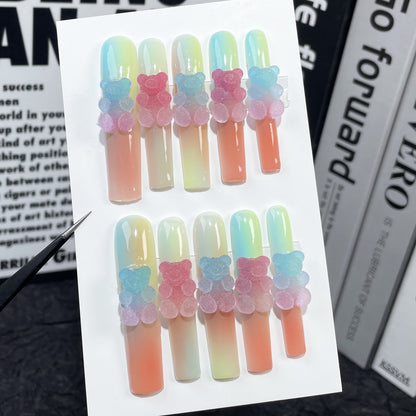 Spray Gun Multi-Color Gradient Handmade Wear Nail Macaron Color Series Soft Candy Bear European and American Super Long Water Pipe Nail Beauty Wholesale