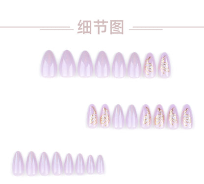 Handmade Magic Mirror Effect Powder Wear Nail Polish Piece Wholesale Solid Color Purple Simple Manicure Golden Butterfly Wear Nail Sticker