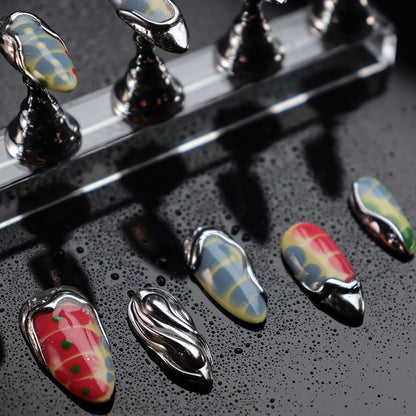 Factory Direct Sales Wear Armor Y2K Millennium Style Punk Metal Texture Nail Stickers Portable Crocodile Pattern Nail Sticker