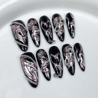 ins Wind Irregular Metal Shape Hand-Worn Nail Sweet Cool Hot Girl European and American Nail Stickers Wearable Nail