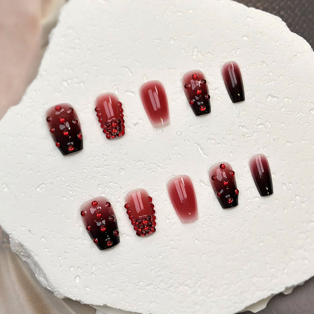 Cross-Border New Arrival European and American Cherry Red Fake Nails Hand-Worn Nail Nail Shaped Piece Removable Nail Stickers Finished Product