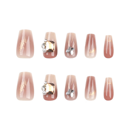 30Boxed High-Grade Wear Nail Polish Rhinestone Pearl Flash Nail Blush Gradient Nail Sticker Fake Nails