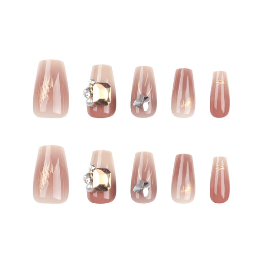 30Boxed High-Grade Wear Nail Polish Rhinestone Pearl Flash Nail Blush Gradient Nail Sticker Fake Nails