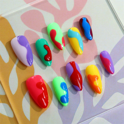 Summer Samba Style Color Building Blocks Almond-Shaped Wear Armor European and American Exaggerated Candy Color Graffiti Handmade Nail Stickers