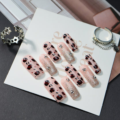 New Nail Beauty Patch Wear Armor Advanced Rectangular Pink Leopard Print Glitter Hot Girl Sweet Cool Xiaohongshu ins Wind