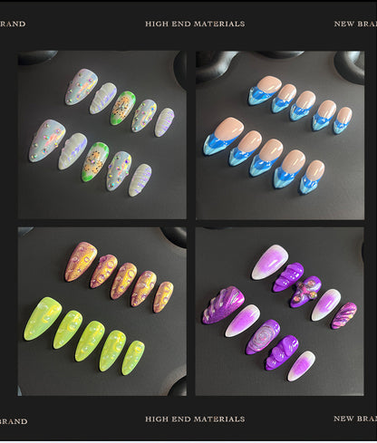 Hot Selling in Europe and America3D Three-Dimensional Carved Almond Nail Pure Hand-Worn Nail Piece