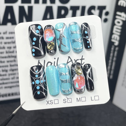 Sweet Cool Hot Girl Nail Stickers Hand-Painted Metal Shape Hand-Worn Armor European and American Medium Rectangular Wearable Nail Sticker