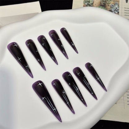 Original Design European and American Dark Purple Water Pipe Handmade Wear Nail Purple Hand Painted Removable Fake Nails Manicure