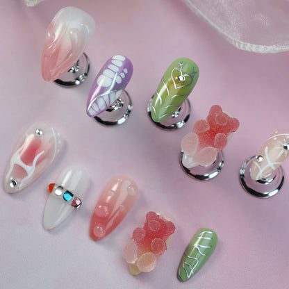 Factory Hand-Worn Armor y2k Europe and America ins Hot Girl Cool Almond Three-Dimensional Strawberry Bear Nail Wear Nail