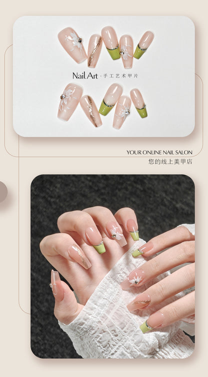 Handmade Wear Armor High-Grade Nail Stickers Hand-Made Short French Gentle White Summer Fake Nails